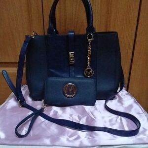 Mia K Collection Navy Blue Handbag and Wallet Set